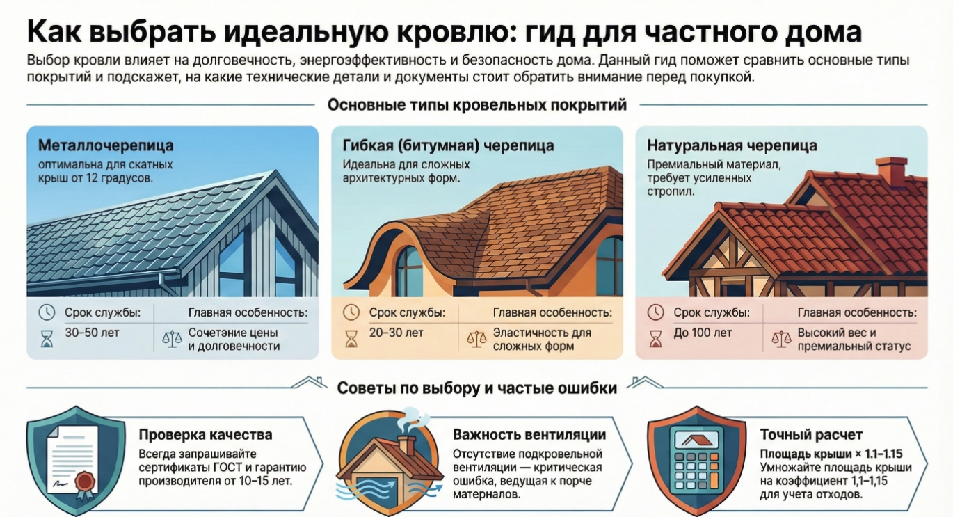Основные типы кровельных покрытий и их особенности