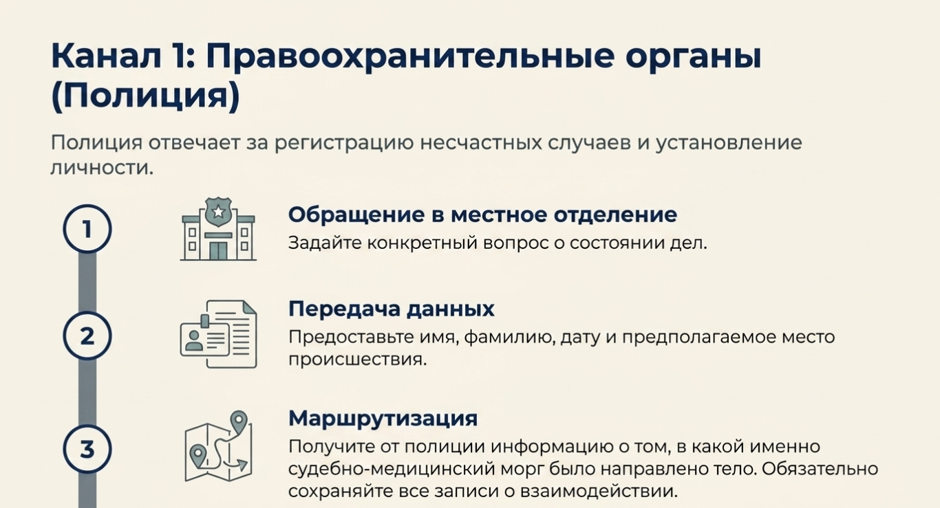 Посетить местные морги и горбюро